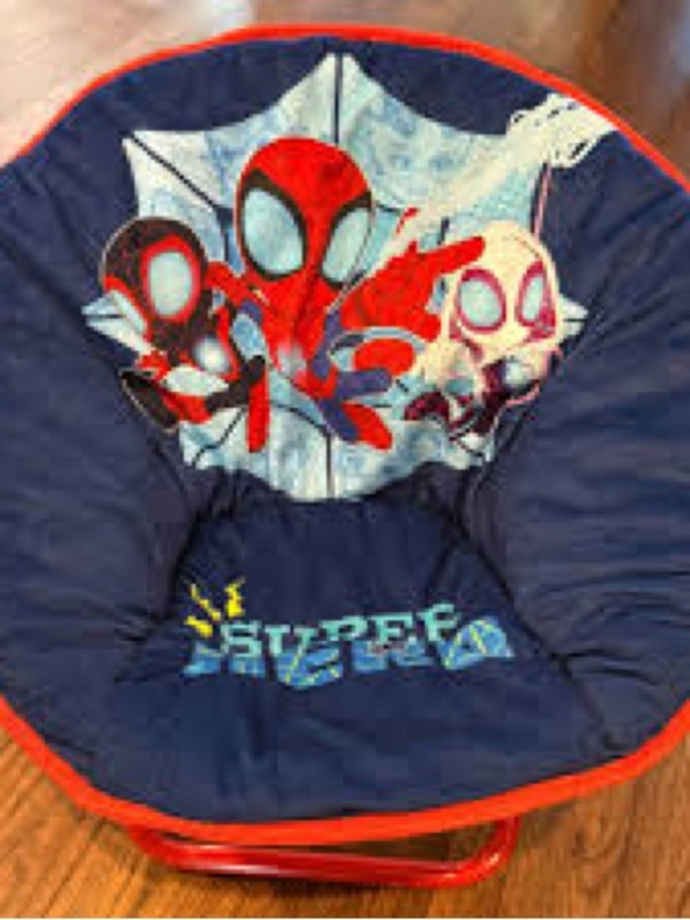 Spider-Verse Kids foldable saucer chair in Navy Blue with Red Trim